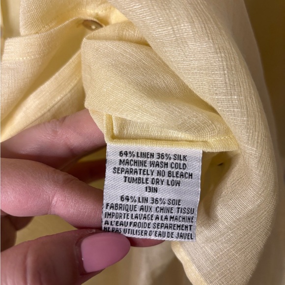 Eileen Fisher Light Yellow Linen and Silk Blend Button-Down Top - Picture 4 of 5